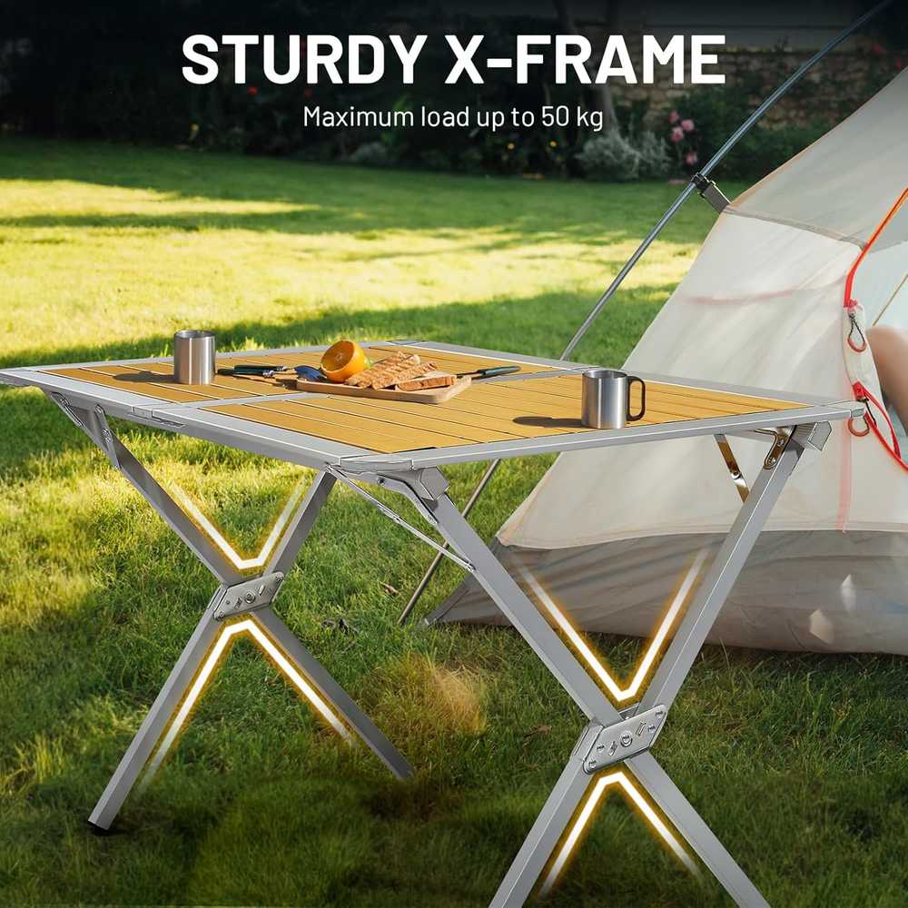 TIMBER RIDGE sulankstomas kempingo stalas, aliuminis, 110 × 70 cm, 4–6 asmenims