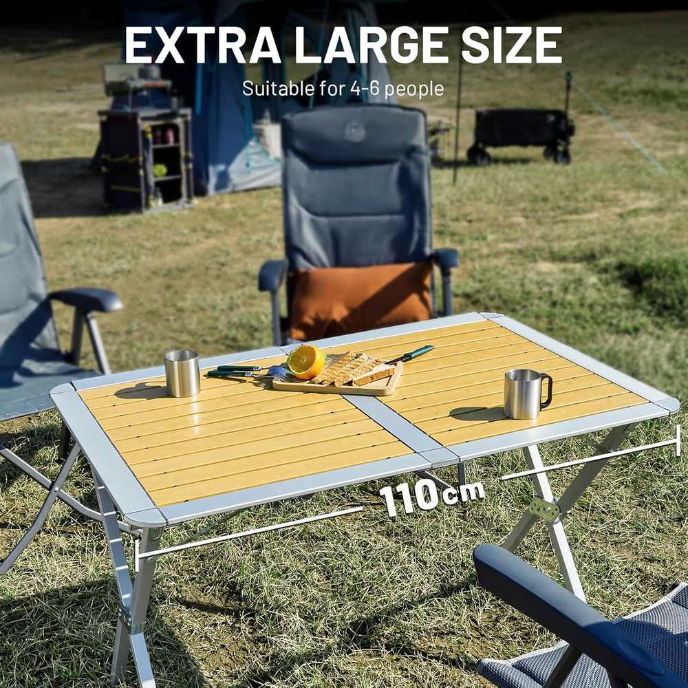 TIMBER RIDGE sulankstomas kempingo stalas, aliuminis, 110 × 70 cm, 4–6 asmenims