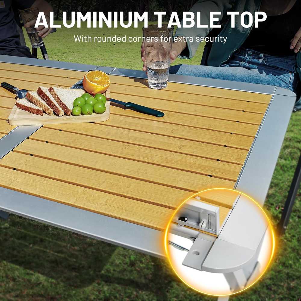 TIMBER RIDGE sulankstomas kempingo stalas, aliuminis, 110 × 70 cm, 4–6 asmenims