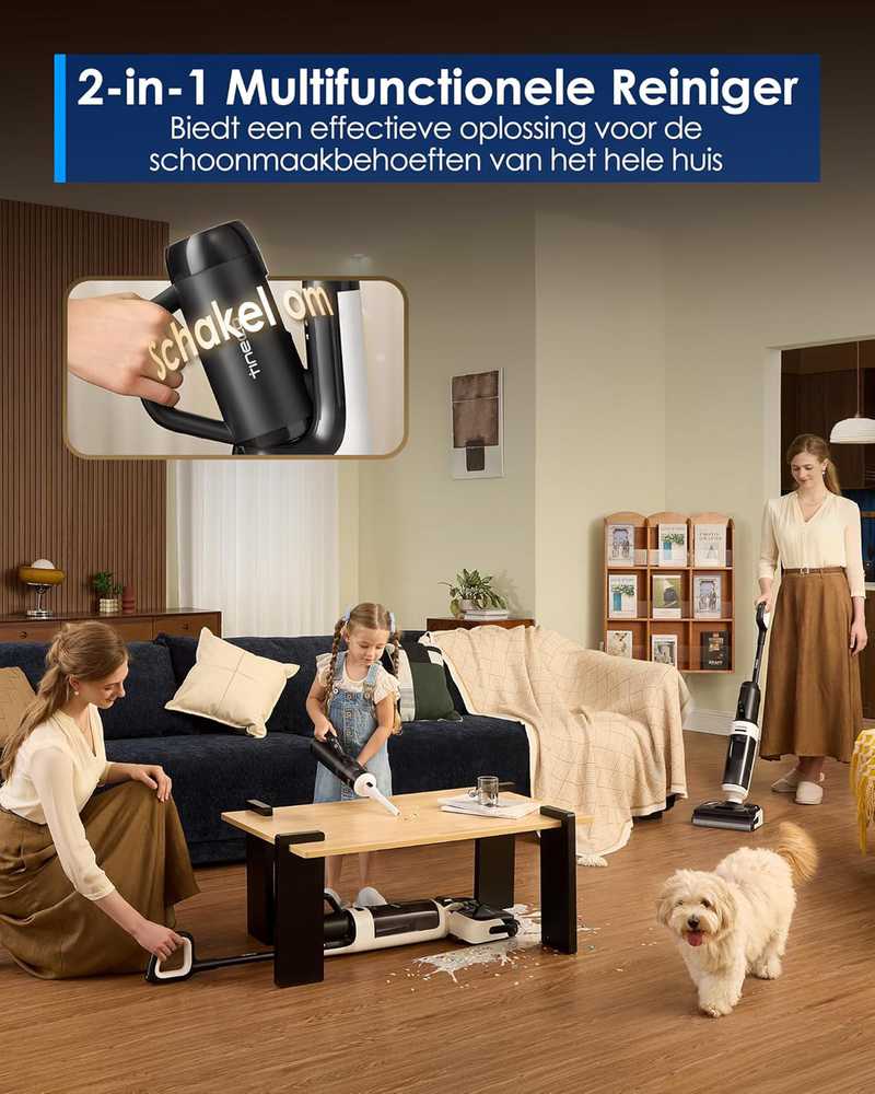Tineco belaidis dulkių siurblys-plovėjas 2-in-1, 20 kPa, 800 ml, Floor One Switch S6 Stretch Breeze