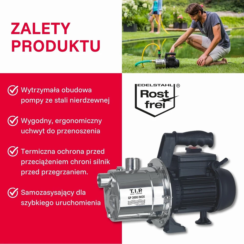 T.I.P. sodo vandens siurblys nerūdijančio plieno korpusu, 550 W, 2950 l/h, GP 3000 INOX