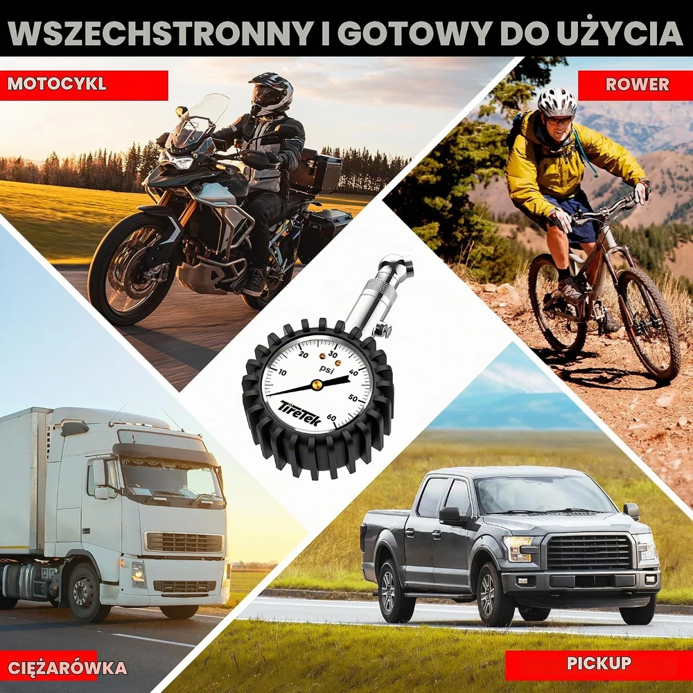 TIRETEK padangų slėgio manometras 0–60 PSI, 5 cm ciferblatas, TT-GS06-QBR2