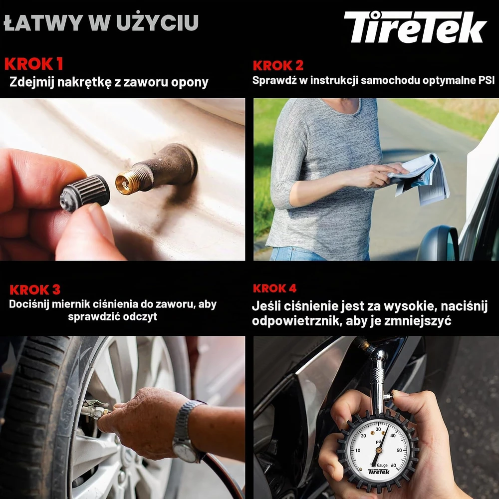 TIRETEK padangų slėgio manometras 0–60 PSI, 5 cm ciferblatas, TT-GS06-QBR2