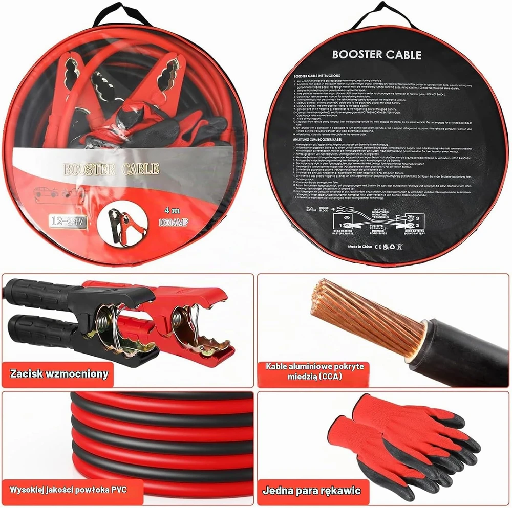TLGREEN automobilio užvedimo laidai 12 V/24 V, 4 m, 1000 A, 30 mm², txeus 30mm² 1000AMP