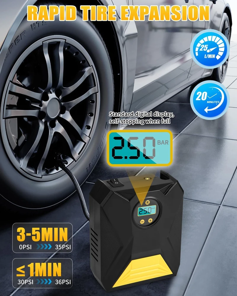 Toaren nešiojamas elektrinis automobilinis padangų kompresorius su skaitmeniniu manometru 1