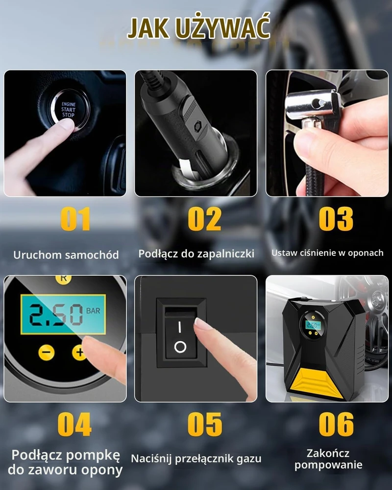 Toaren nešiojamas elektrinis automobilinis padangų kompresorius su skaitmeniniu manometru 1