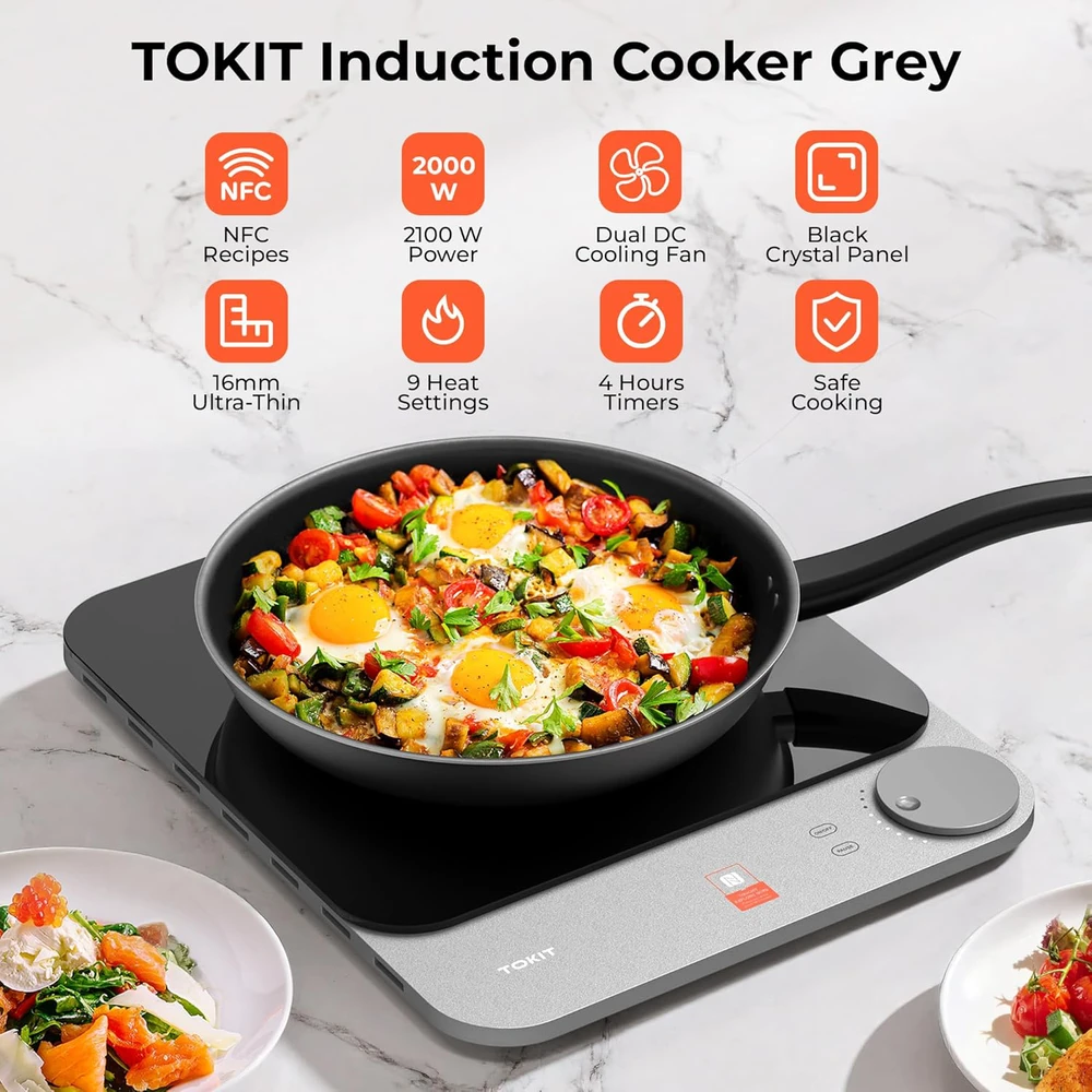 TOKIT indukcinė kaitlentė, 2100 W, vienos zonos, stiklo paviršius, TCL03MCM-6