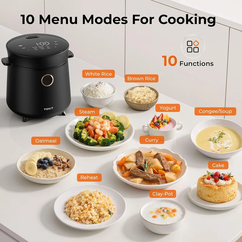 TOKIT mini ryžių viryklė 1,5 l, 350 W, 9 programos, TK-RICECOOKER-EU