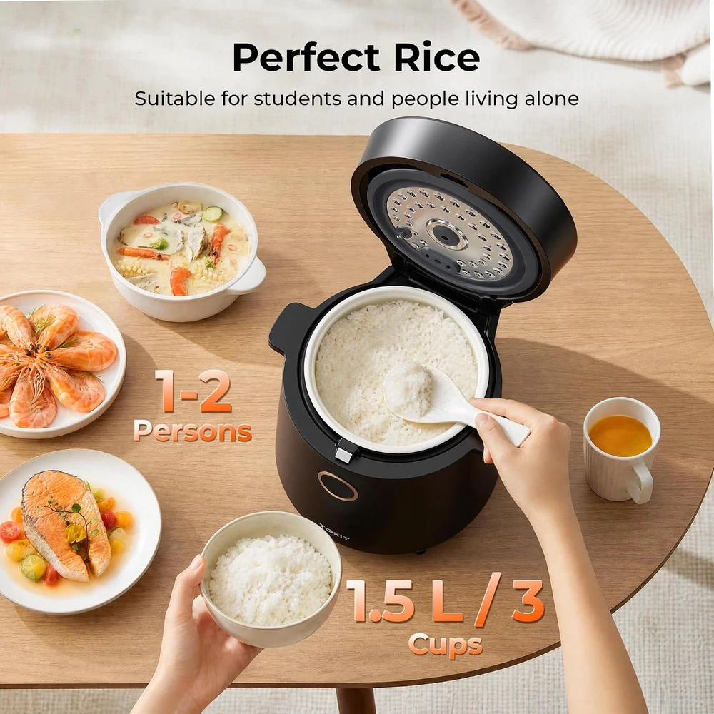 TOKIT mini ryžių viryklė 1,5 l, 350 W, 9 programos, TK-RICECOOKER-EU