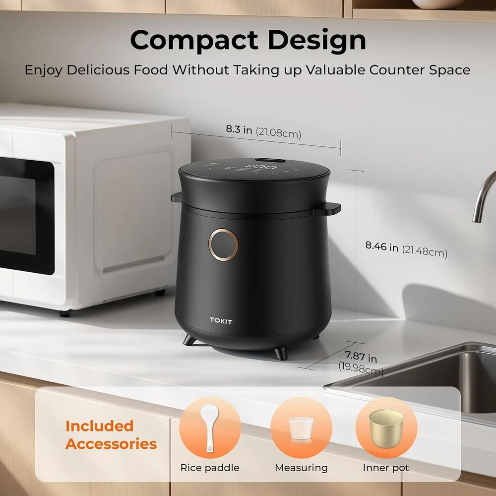 TOKIT mini ryžių viryklė 1,5 l, 350 W, 9 programos, TK-RICECOOKER-EU