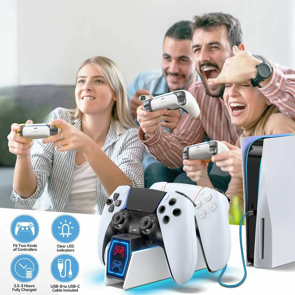 Tokluck dviguba greito įkrovimo stotelė PS5 ir PS5 Edge valdikliams, balta