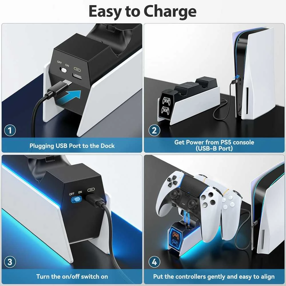 Tokluck dviguba greito įkrovimo stotelė PS5 ir PS5 Edge valdikliams, balta