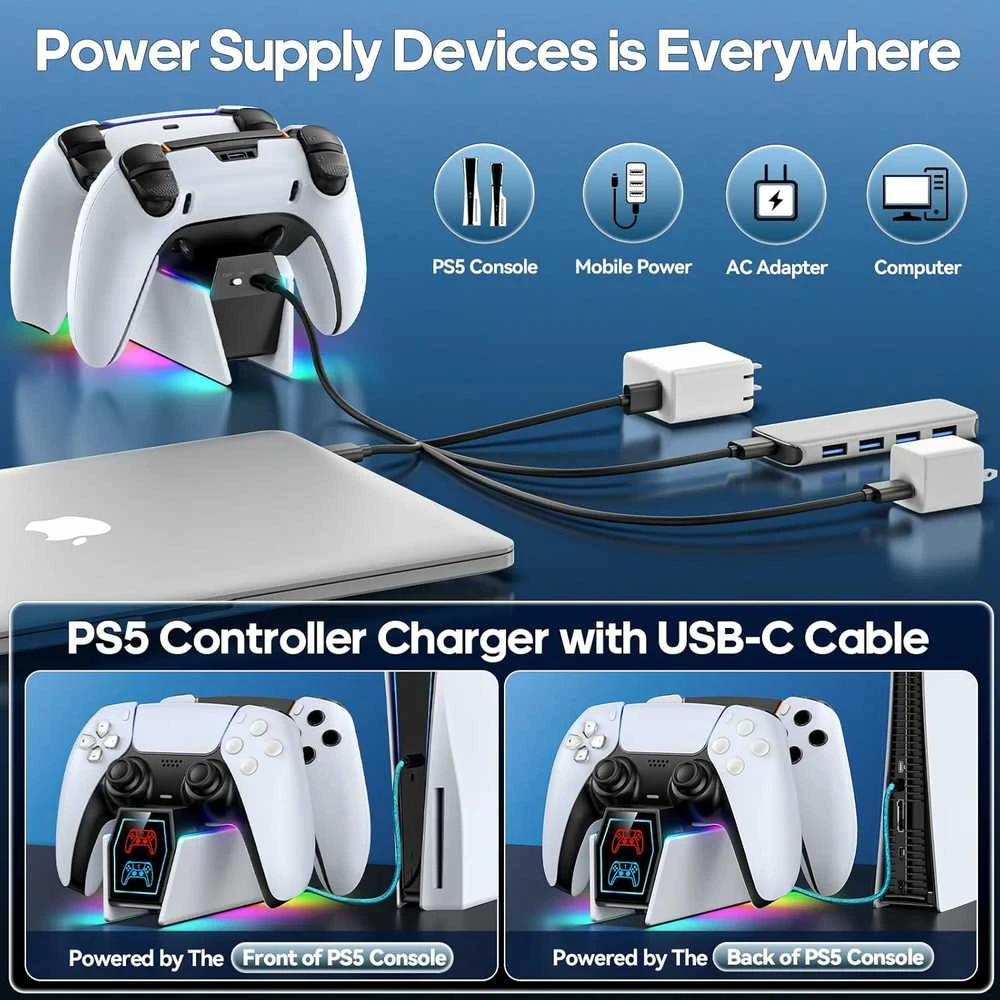 Tokluck dviguba greito įkrovimo stotelė PS5 ir PS5 Edge valdikliams, balta