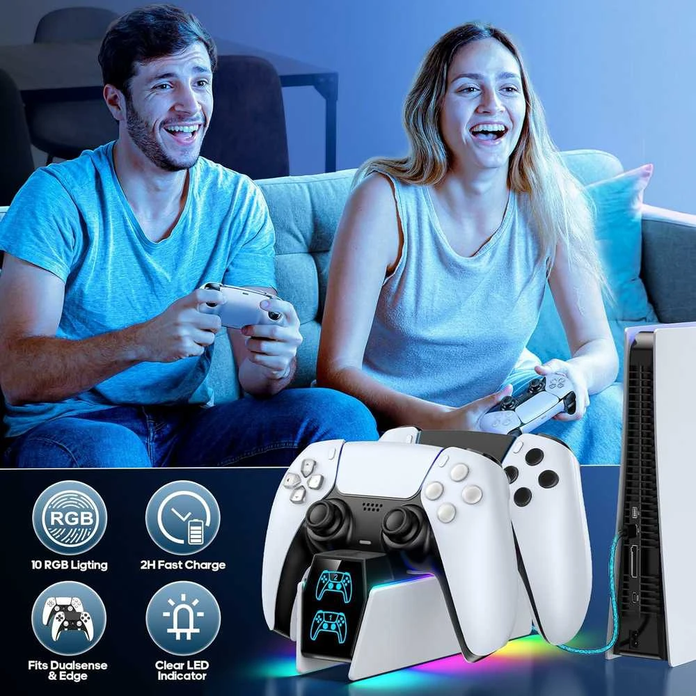 Tokluck dviguba greito įkrovimo stotelė PS5 ir PS5 Edge valdikliams, balta