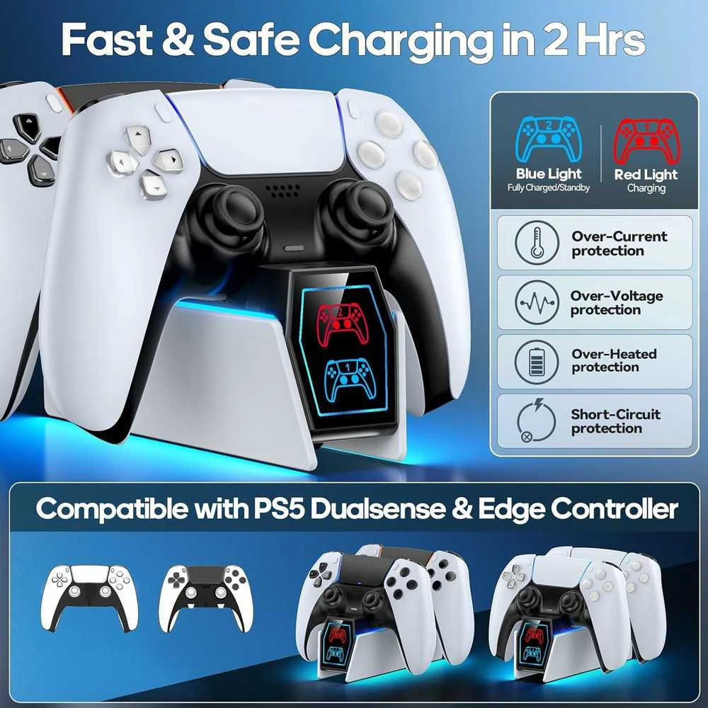 Tokluck dviguba greito įkrovimo stotelė PS5 ir PS5 Edge valdikliams, balta