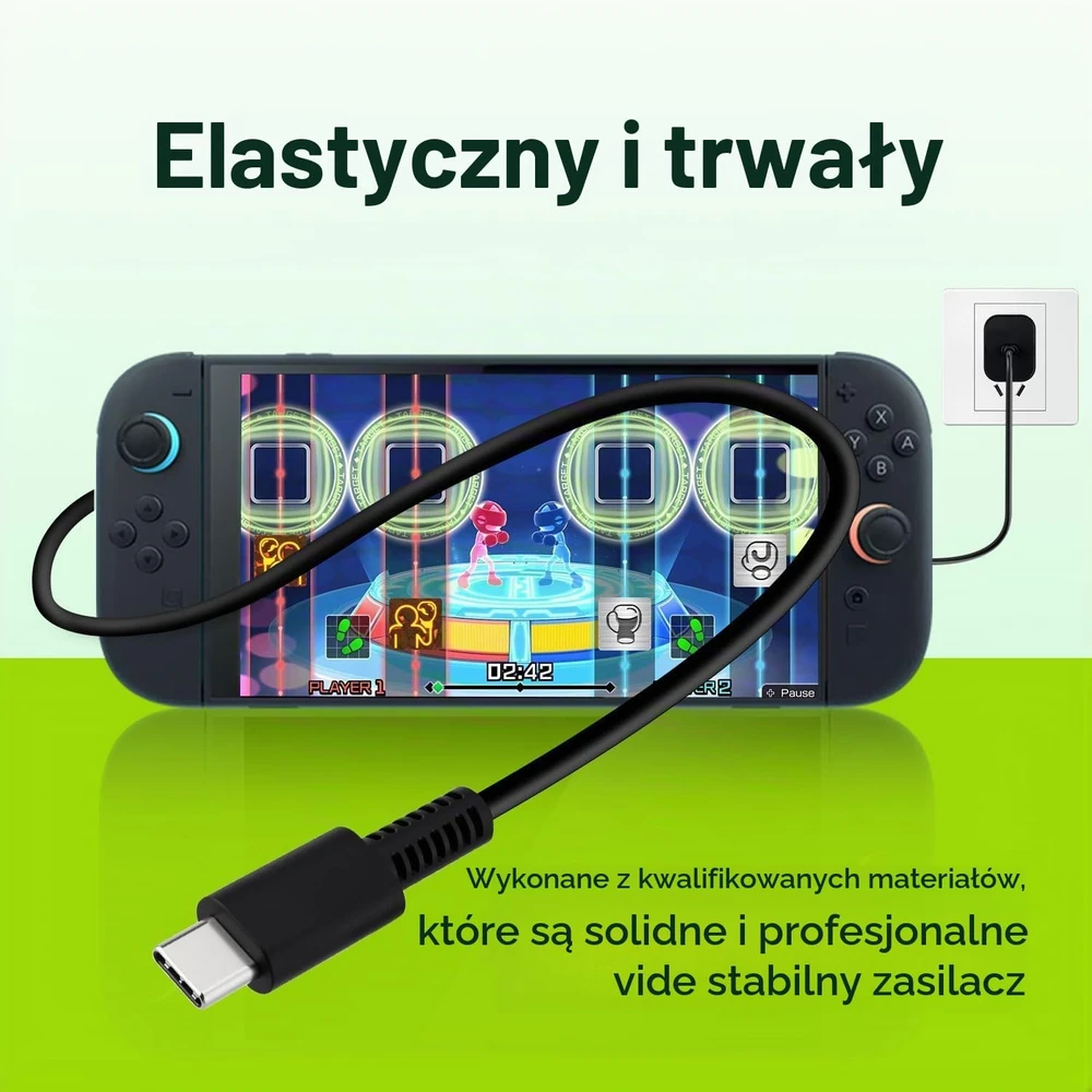 Tolesum tinklo įkroviklis Nintendo Switch 2/OLED/Lite, 60 W USB-C, 1.5 m