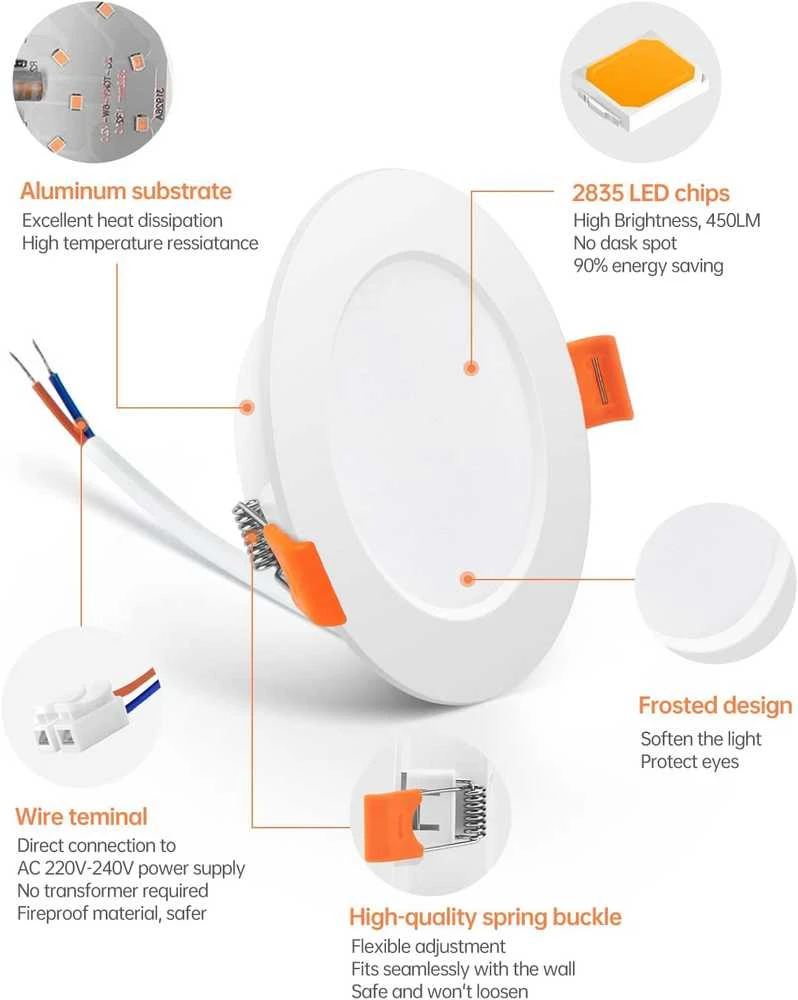 Tomosu LED įleidžiamas lubų šviestuvas 5 W 450 lm IP44 2700 K, plonas, 75-90 mm skylė, šiltai baltas