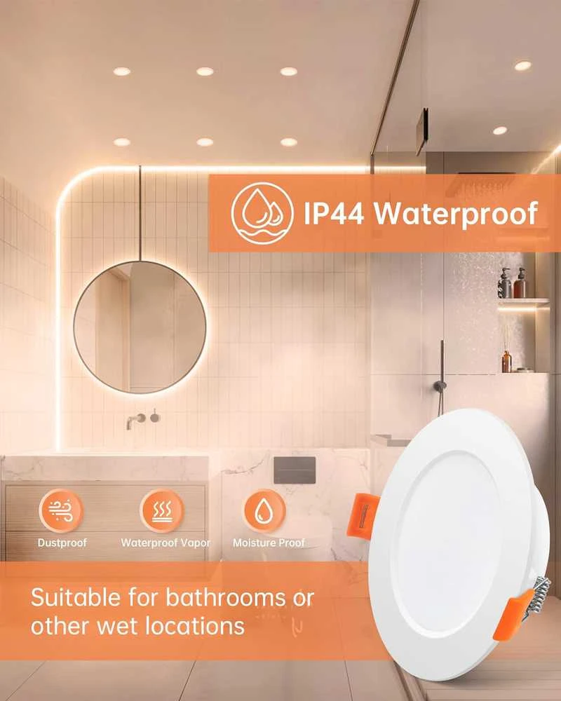Tomosu LED įleidžiamas lubų šviestuvas 5 W 450 lm IP44 2700 K, plonas, 75-90 mm skylė, šiltai baltas