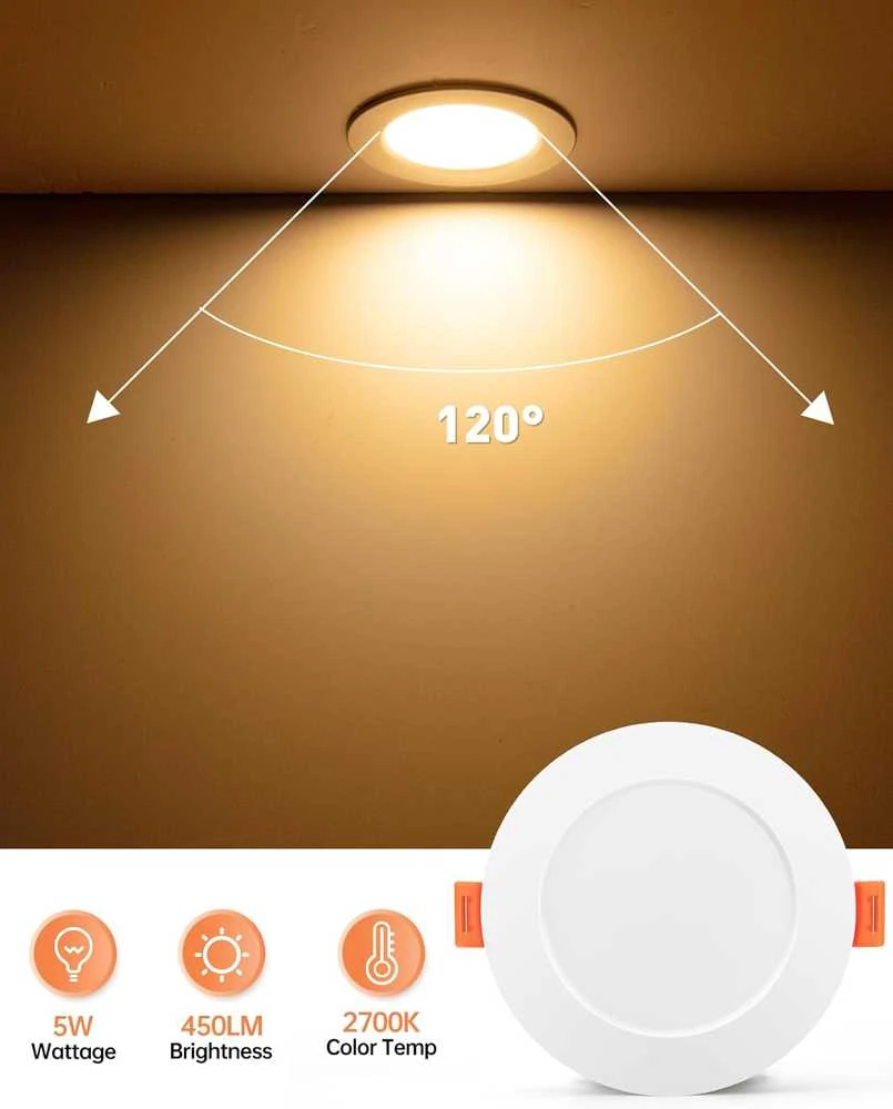 Tomosu LED įleidžiamas lubų šviestuvas 5 W 450 lm IP44 2700 K, plonas, 75-90 mm skylė, šiltai baltas