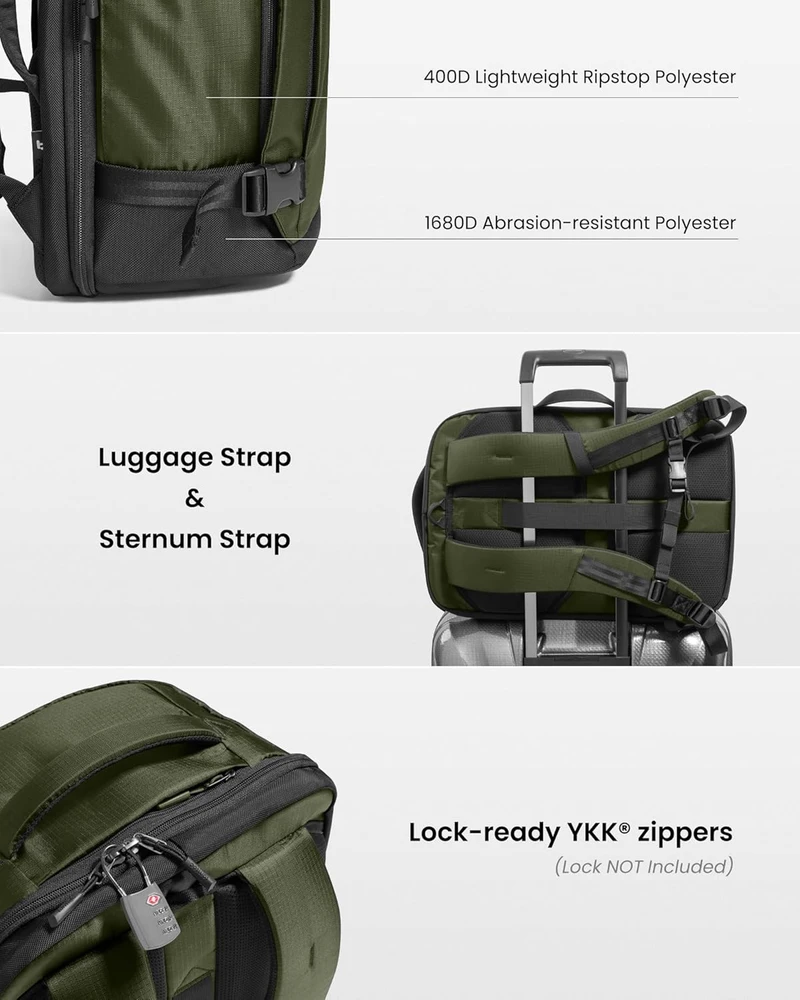 TOMTOC Navigator-T66 Liteway kelioninė kuprinė 15.6"/28L (žalias)