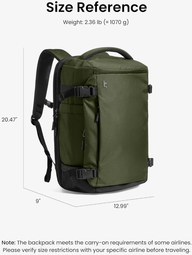 tomtoc kelioninė kuprinė 40 l, vandeniui atspari, tinka 17,3 colių nešiojamam kompiuteriui, T66M1T1