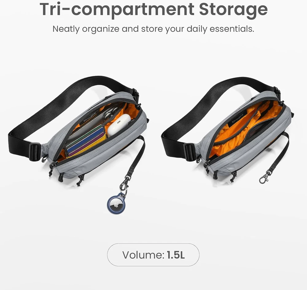tomtoc krūtinės krepšys 3,5 l su RFID apsauga, atsparus vandeniui, T33M1G1