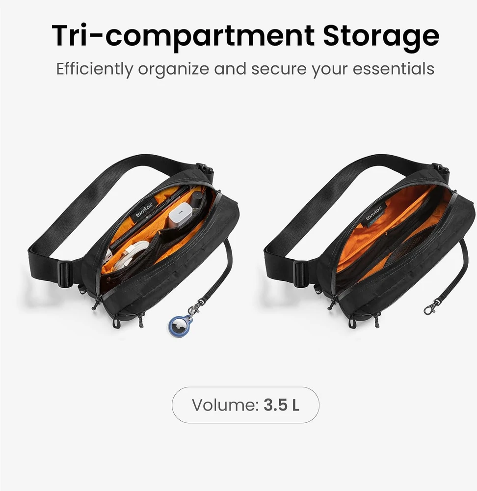 tomtoc krūtinės krepšys 3,5 l su RFID apsauga, atsparus vandeniui T35M1D1