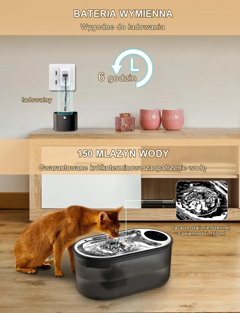 tomxcute belaidis kačių vandens fontanas 3 l su 5000 mAh akumuliatoriumi P9