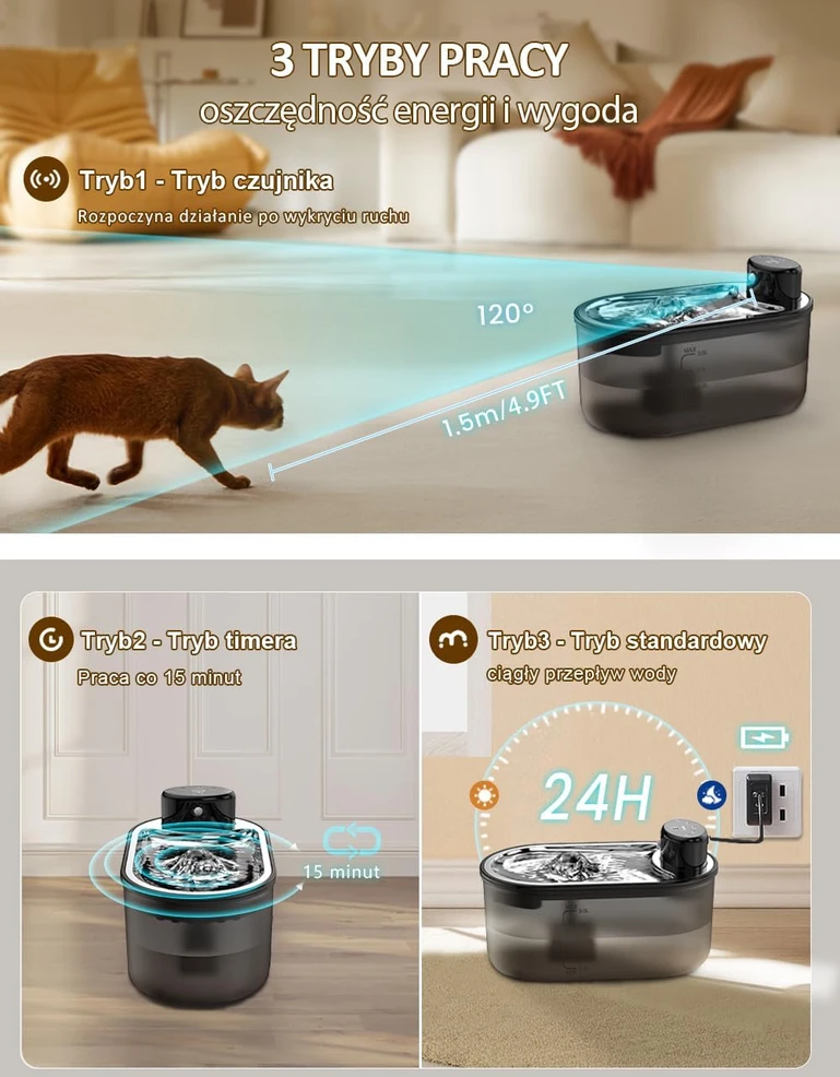 tomxcute belaidis kačių vandens fontanas 3 l su 5000 mAh akumuliatoriumi P9