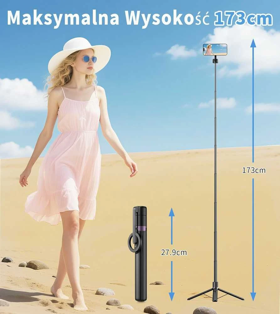 TONEOF magnetinis 173 cm aliuminio telefono trikojis su Bluetooth pulteliu, juodas