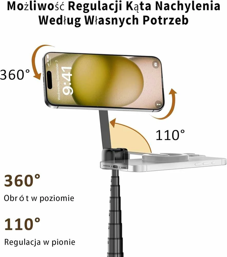 TONEOF magnetinis 173 cm aliuminio telefono trikojis su asmenukių lazda ir pulteliu, juodas–violetinis