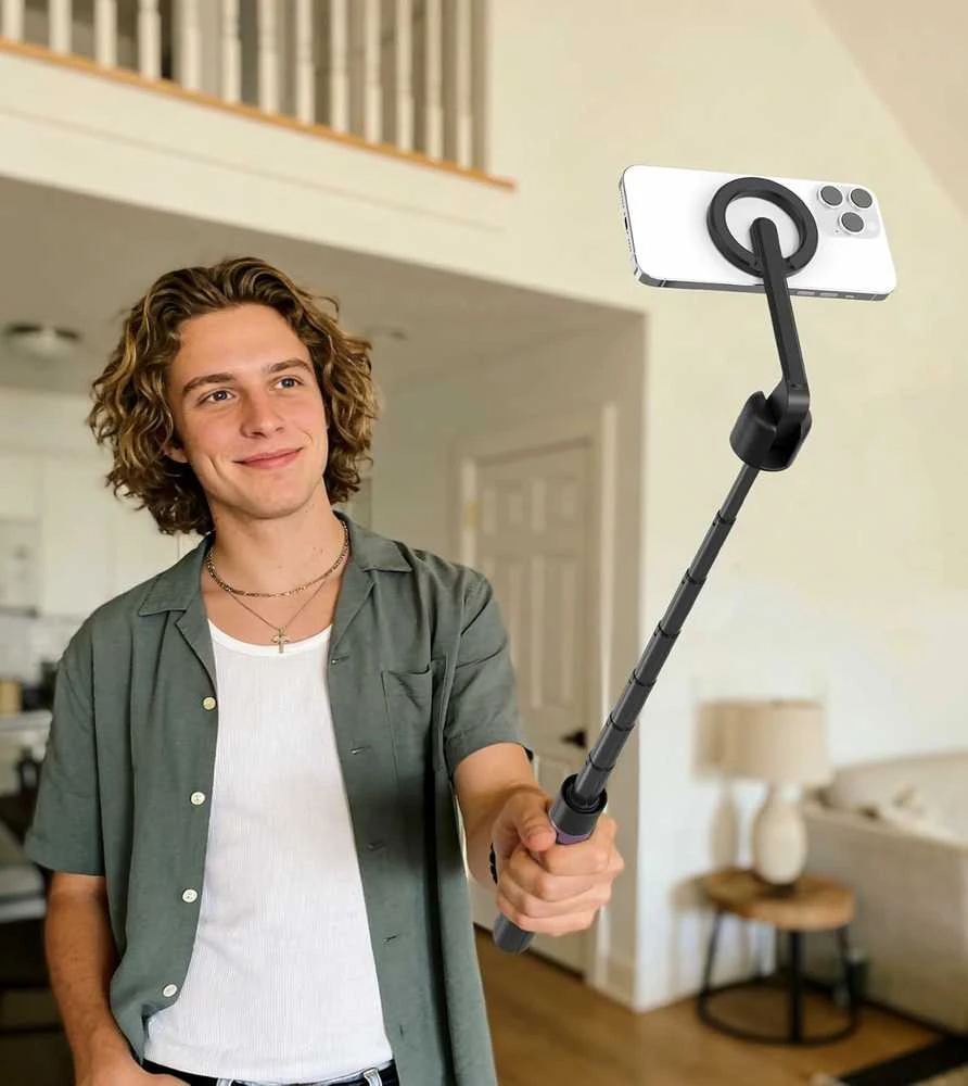 TONEOF magnetinis 173 cm aliuminio telefono trikojis su asmenukių lazda ir pulteliu, juodas–violetinis