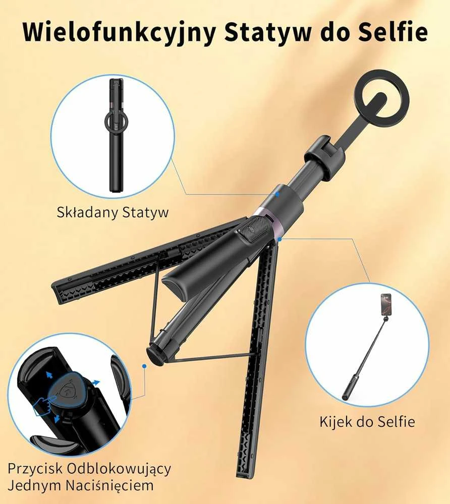 TONEOF magnetinis 173 cm aliuminio telefono trikojis su asmenukių lazda ir pulteliu, juodas–violetinis