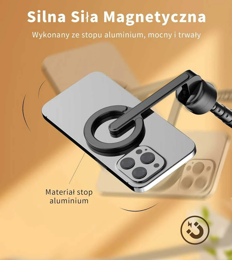 TONEOF magnetinis 173 cm aliuminio telefono trikojis su asmenukių lazda ir pulteliu, juodas–violetinis