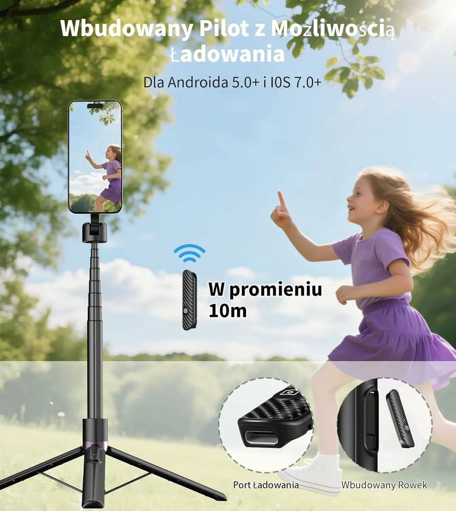 TONEOF magnetinis 173 cm aliuminio telefono trikojis su Bluetooth pulteliu, juodas