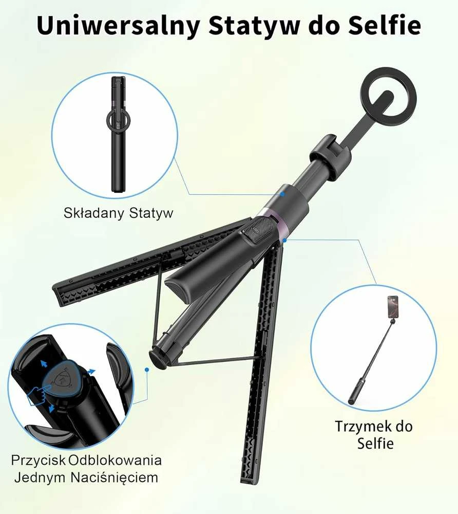 TONEOF magnetinis 173 cm aliuminio telefono trikojis su Bluetooth pulteliu, juodas
