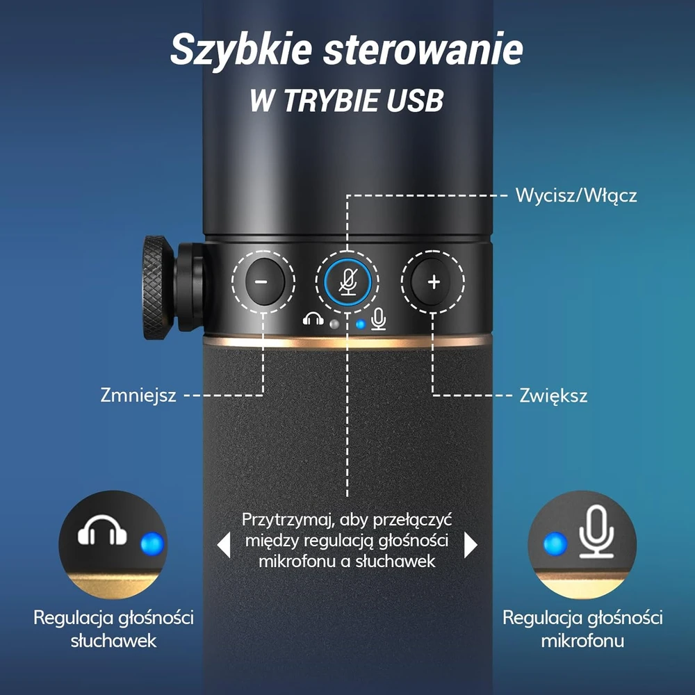 TONOR dinaminis XLR ir USB mikrofonas su stovu, kardioidinės krypties, TD510