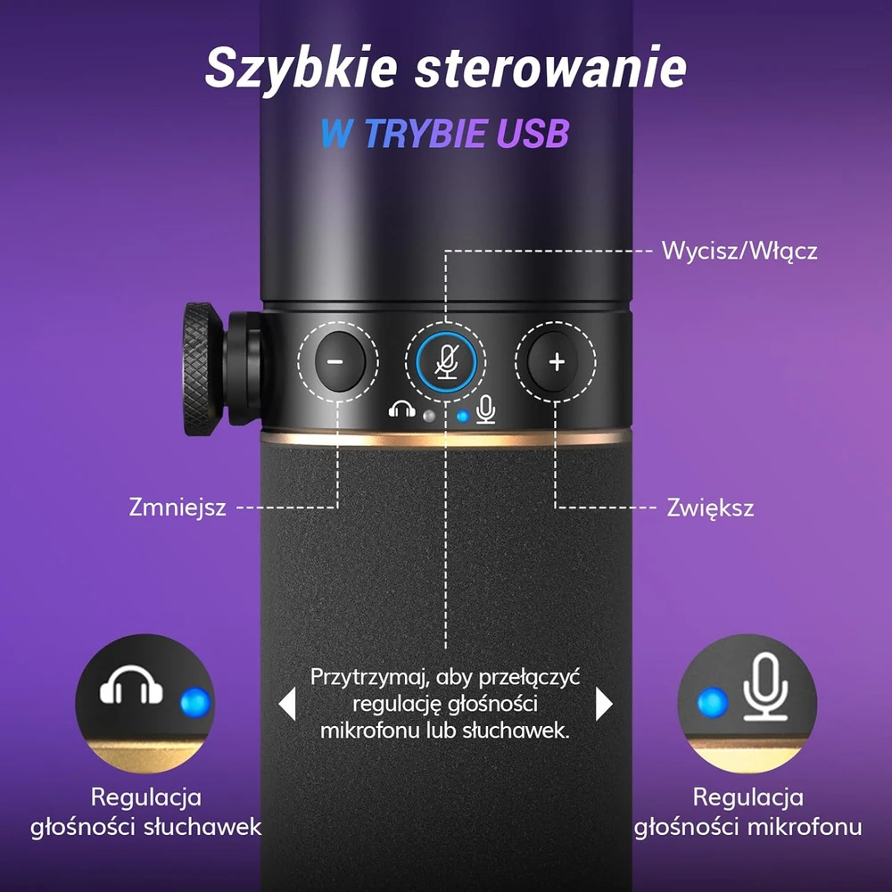 TONOR dinaminis XLR/USB mikrofonas su aukšto profilio stovu, RGB apšvietimu ir triukšmo slopinimu TD520S+