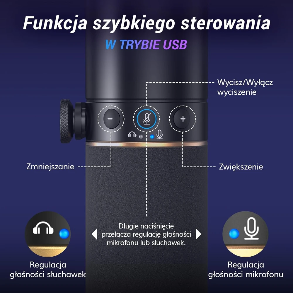 TONOR dinaminis žaidimų mikrofonas su RGB apšvietimu, XLR/USB, ausinių lizdu, TD520S