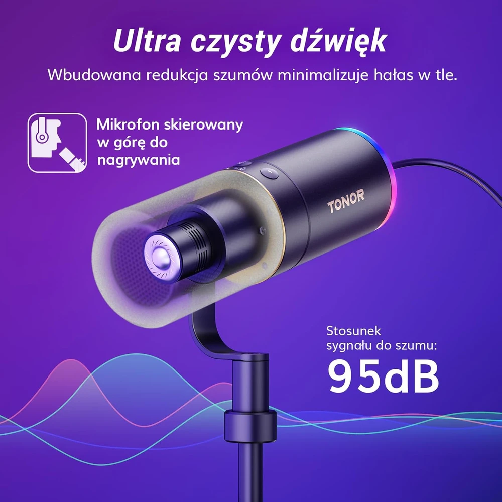 TONOR dinaminis žaidimų mikrofonas su RGB apšvietimu, XLR/USB, ausinių lizdu, TD520S