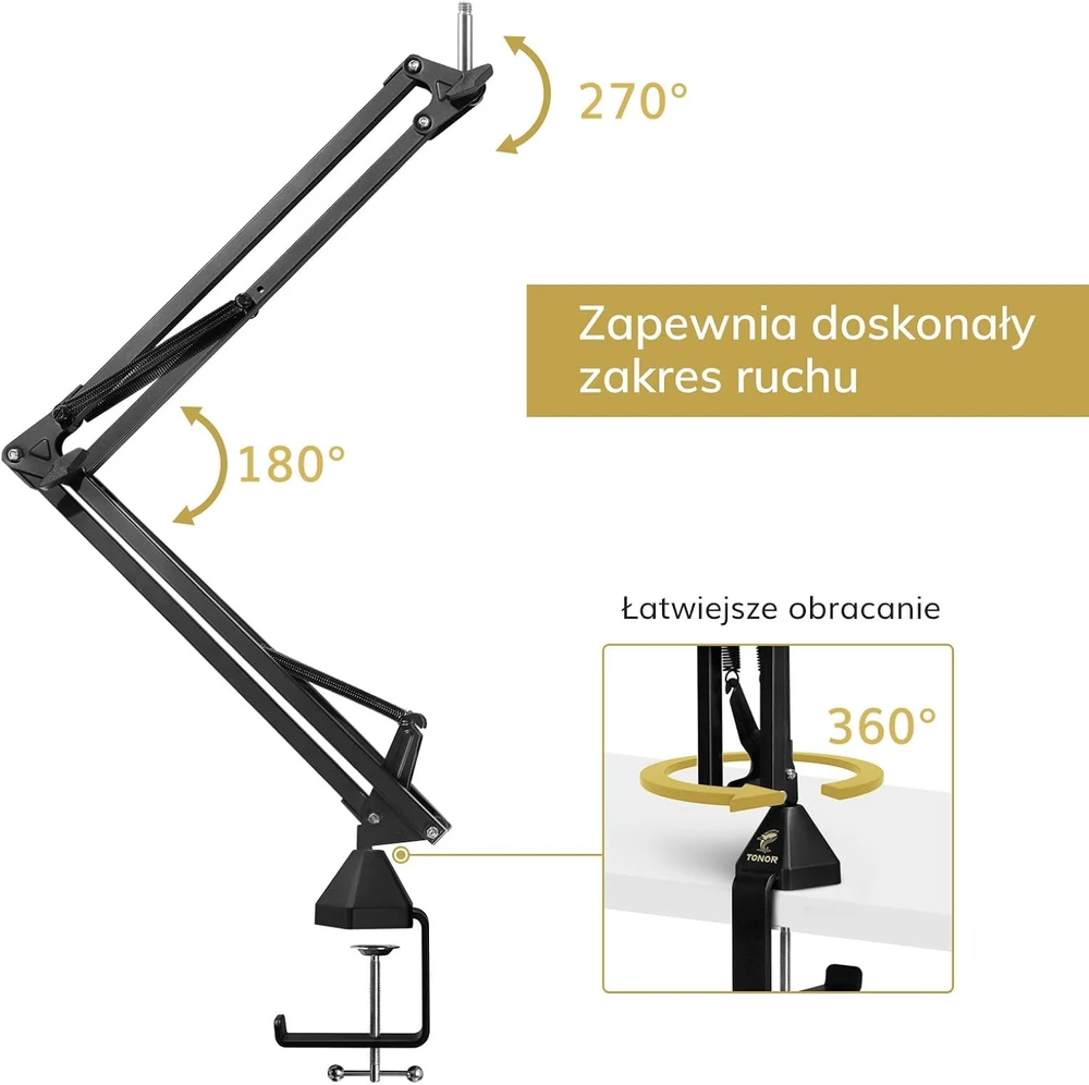 TONOR mikrofono laikiklis su spaustuvu, 3/8–5/8 col. adapteriu, 700 mm, T20