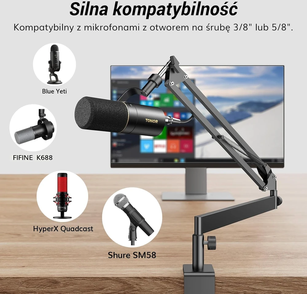 TONOR mikrofono stovas su žemu profiliu, pilnai reguliuojamas, metalinis, T20LP