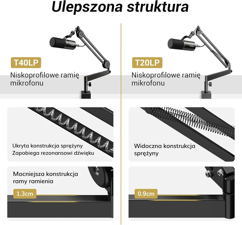 TONOR mikrofono žirklinis stovas, žemas profilis, reguliuojamas, metalinis, T40LP