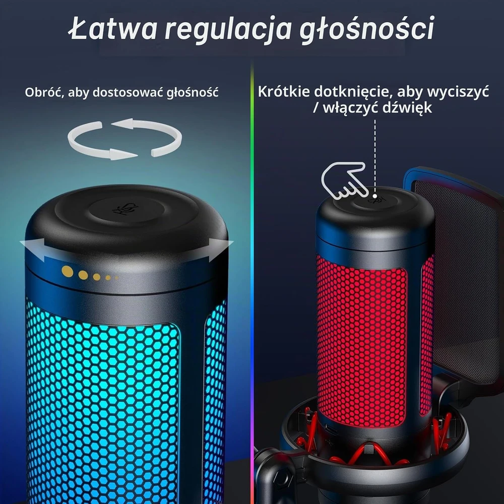 TONOR TC-310 stalinis USB kondensatorinis kardioidinis mikrofonas su RGB apšvietimu
