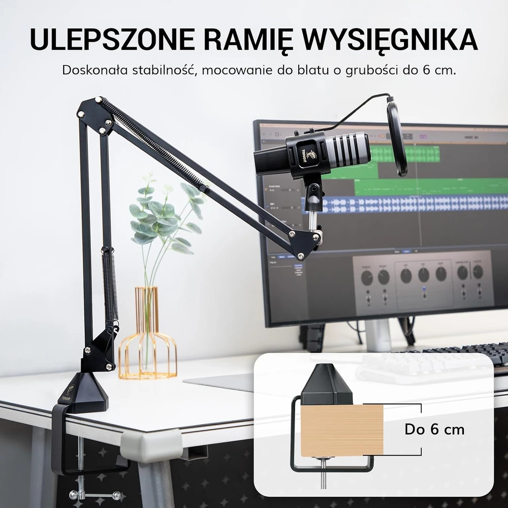TONOR USB kondensatorinis kardioidinis mikrofonas su reguliuojamu stovu ir pop filtru TC30+