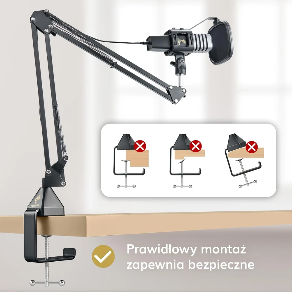 TONOR USB kondensatorinis kardioidinis mikrofonas su reguliuojamu stovu ir pop filtru TC30+