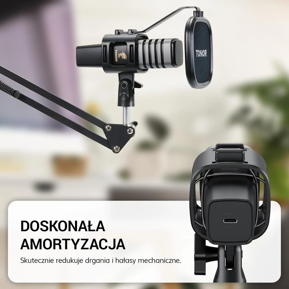 TONOR USB kondensatorinis kardioidinis mikrofonas su reguliuojamu stovu ir pop filtru TC30+