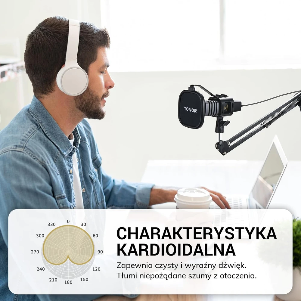 TONOR USB kondensatorinis kardioidinis mikrofonas su reguliuojamu stovu ir pop filtru TC30+