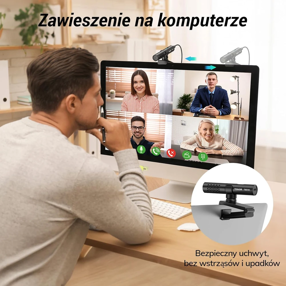 TONOR USB mikrofonas kompiuteriui, superkardioidinė kryptis, funkcija nutildyti, TM310