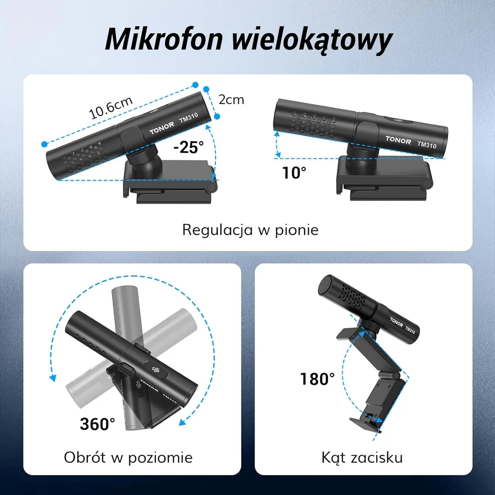 TONOR USB mikrofonas kompiuteriui, superkardioidinė kryptis, funkcija nutildyti, TM310